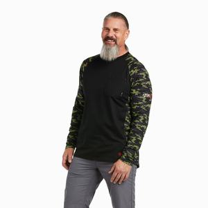 Pánské Košile Ariat FR AC Stretch Camo Baseball Černé Světle Zelene Maskáčové | DTEI-63598