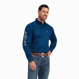 Pánské Košile Ariat Team Logo Twill Classic Fit Tmavě Blankyt | IRML-17239