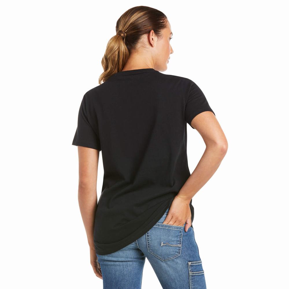 Dámské Short Sleeve Ariat Rebar Bavlněné Strong Logo Tmavě Blankyt | ZIRQ-62743