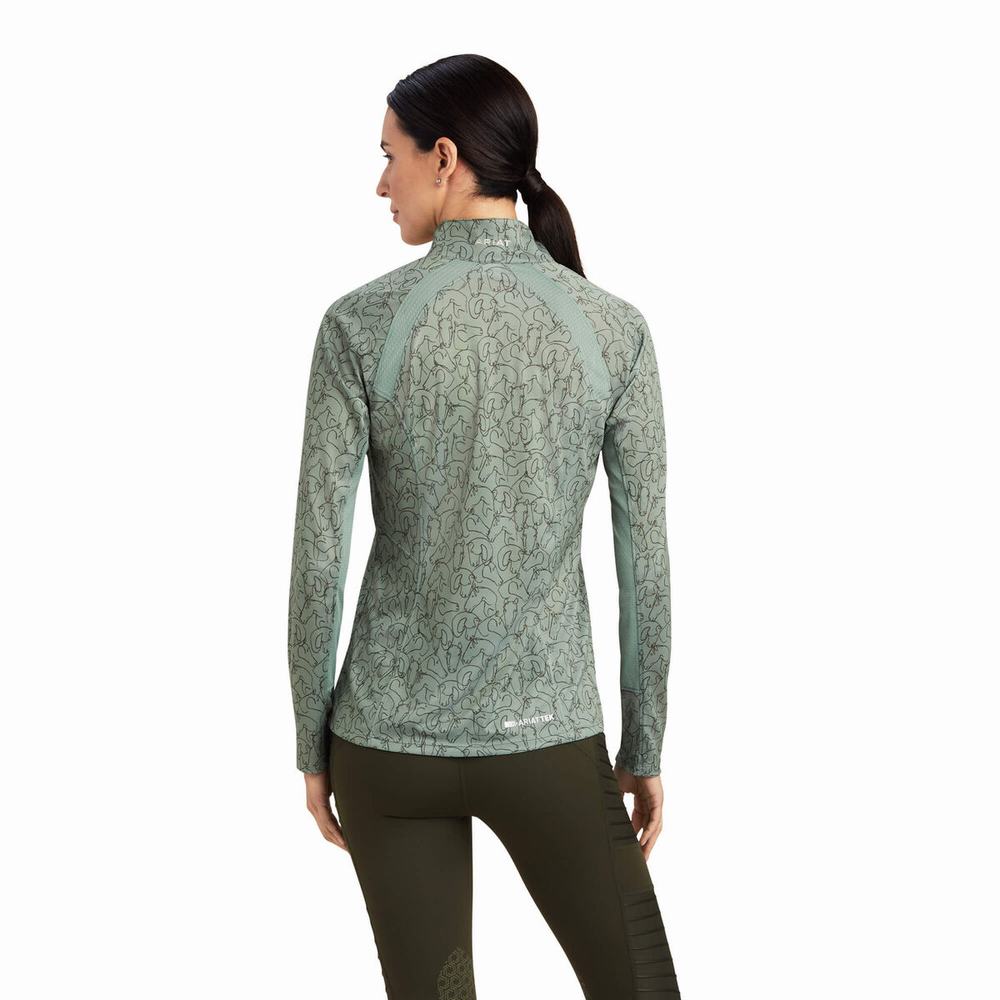 Dámské Topy Ariat Sunstopper 2.0 1/4 Zip Zelene | UKRH-08425