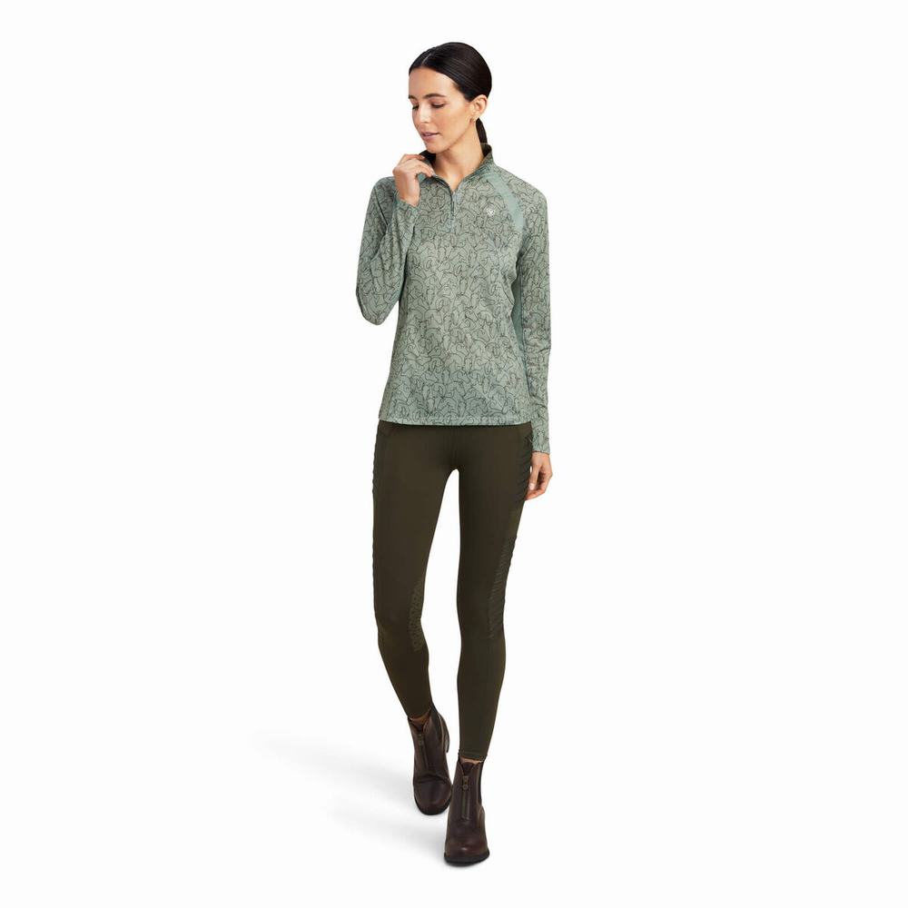 Dámské Topy Ariat Sunstopper 2.0 1/4 Zip Zelene | UKRH-08425