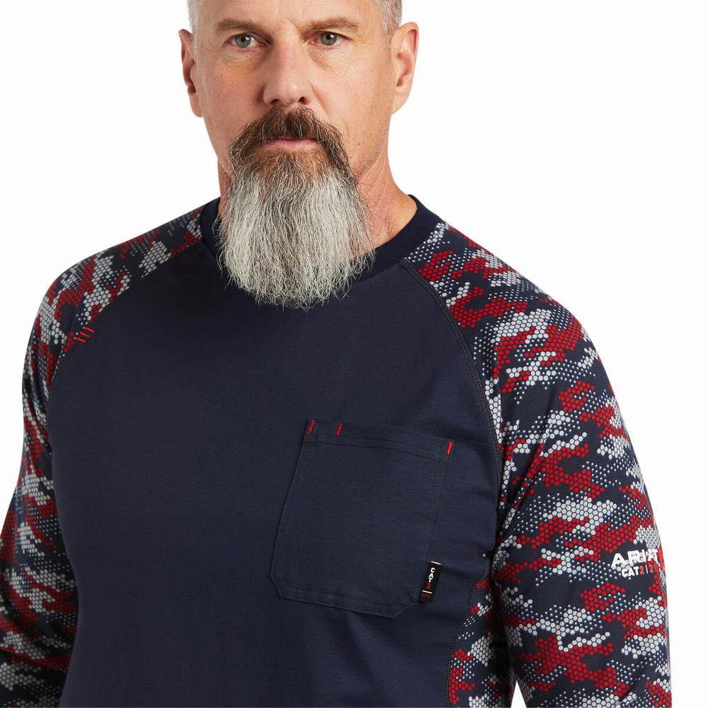 Pánské Košile Ariat FR AC Stretch Camo Baseball Tmavě Blankyt Bílé Červené Maskáčové | IWXM-16572