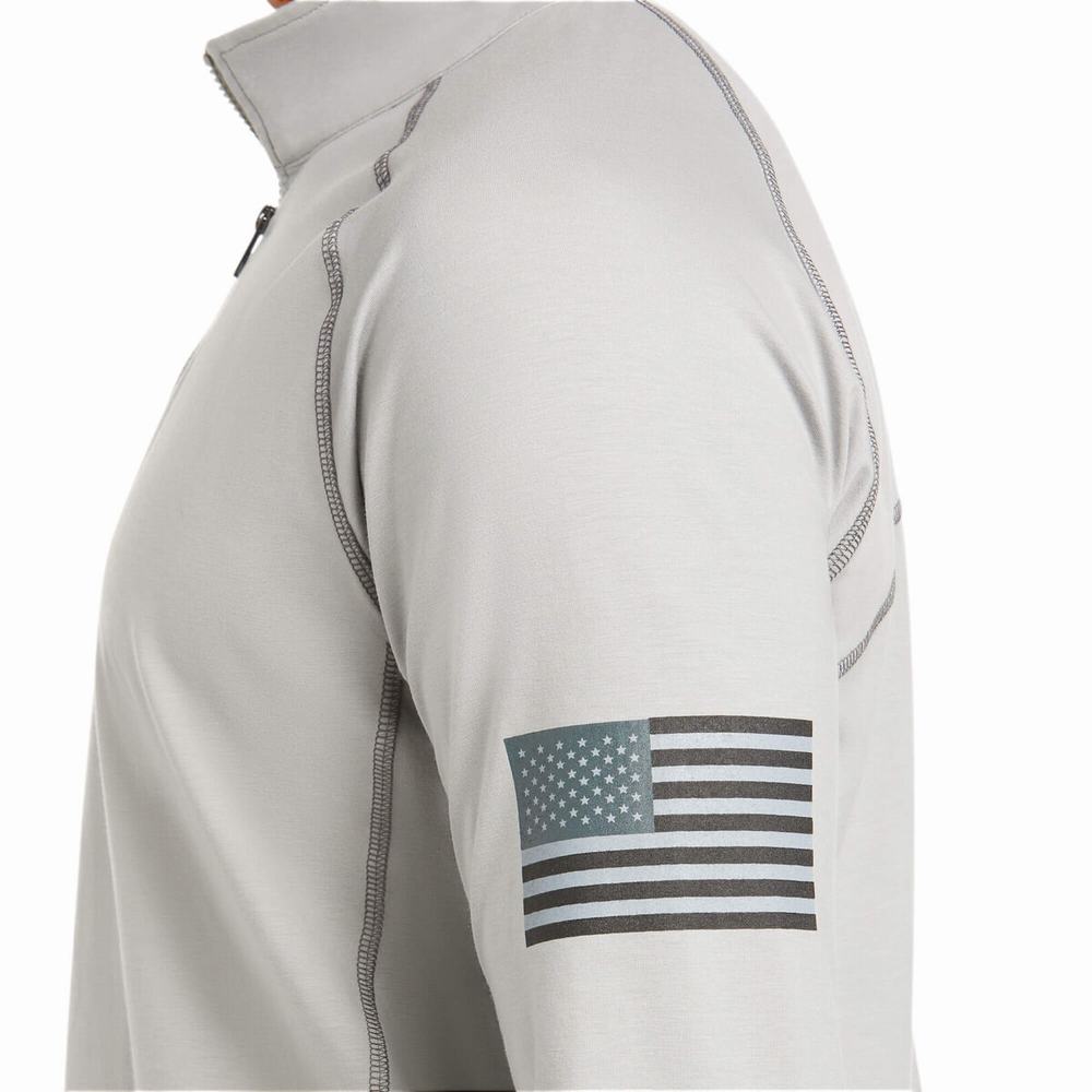 Pánské Košile Ariat FR Combat Stretch Patriot 1/4 Zip Stříbrné | QNKJ-32046