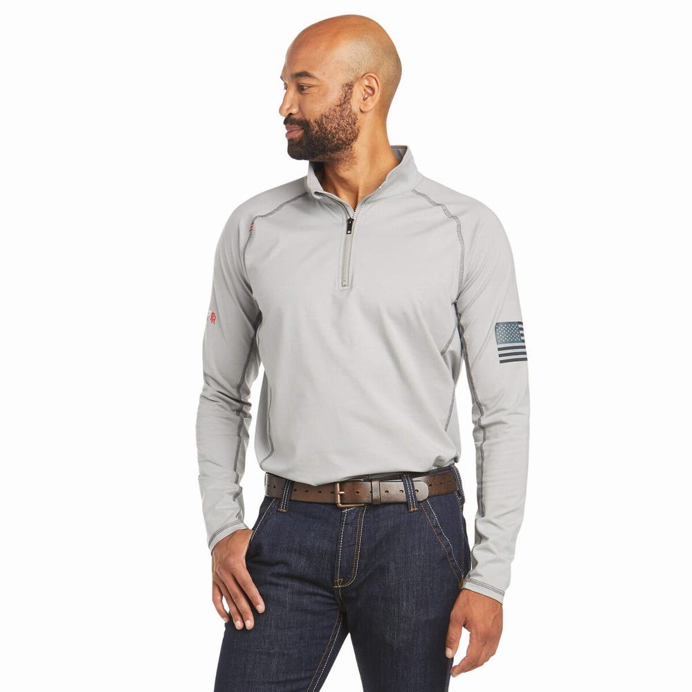 Pánské Košile Ariat FR Combat Stretch Patriot 1/4 Zip Stříbrné | QNKJ-32046