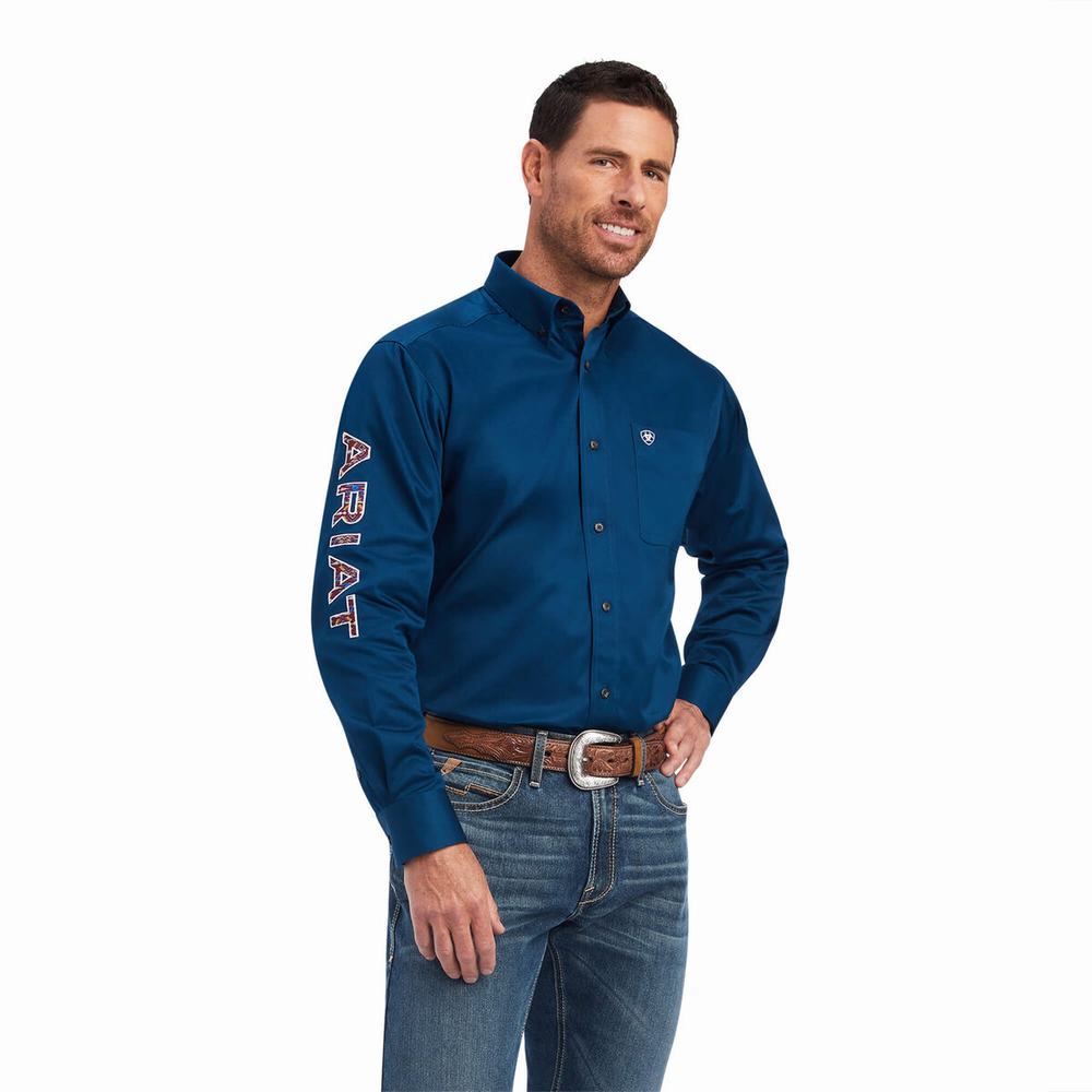 Pánské Košile Ariat Team Logo Twill Classic Fit Tmavě Blankyt | IRML-17239