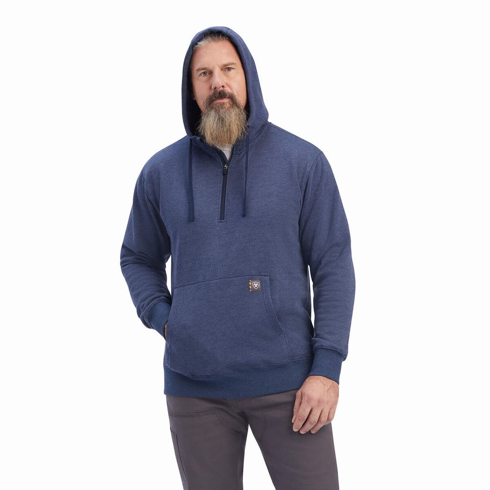 Pánské Mikiny S Kapucí Ariat Rebar Workman 1/4 Zip Tmavě Blankyt | EBNI-80359