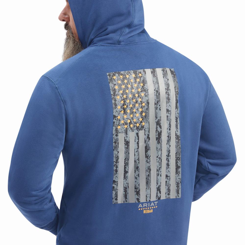 Pánské Mikiny S Kapucí Ariat Rebar Workman Reflective Flag Full Zip Tmavě Blankyt | MOQH-95431