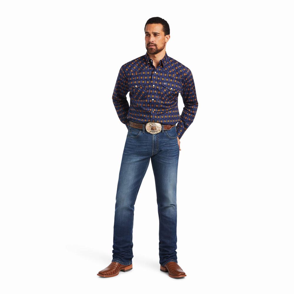 Pánské Polo Triko Ariat Relentless Steeled Stretch Classic Fit Snap Tmavě Blankyt | USIV-30862