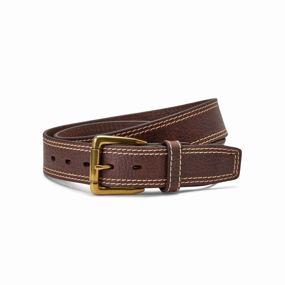 Pánské Pásky Ariat Gold Přezkou Double Stitch Hnědé | JCWK-41956