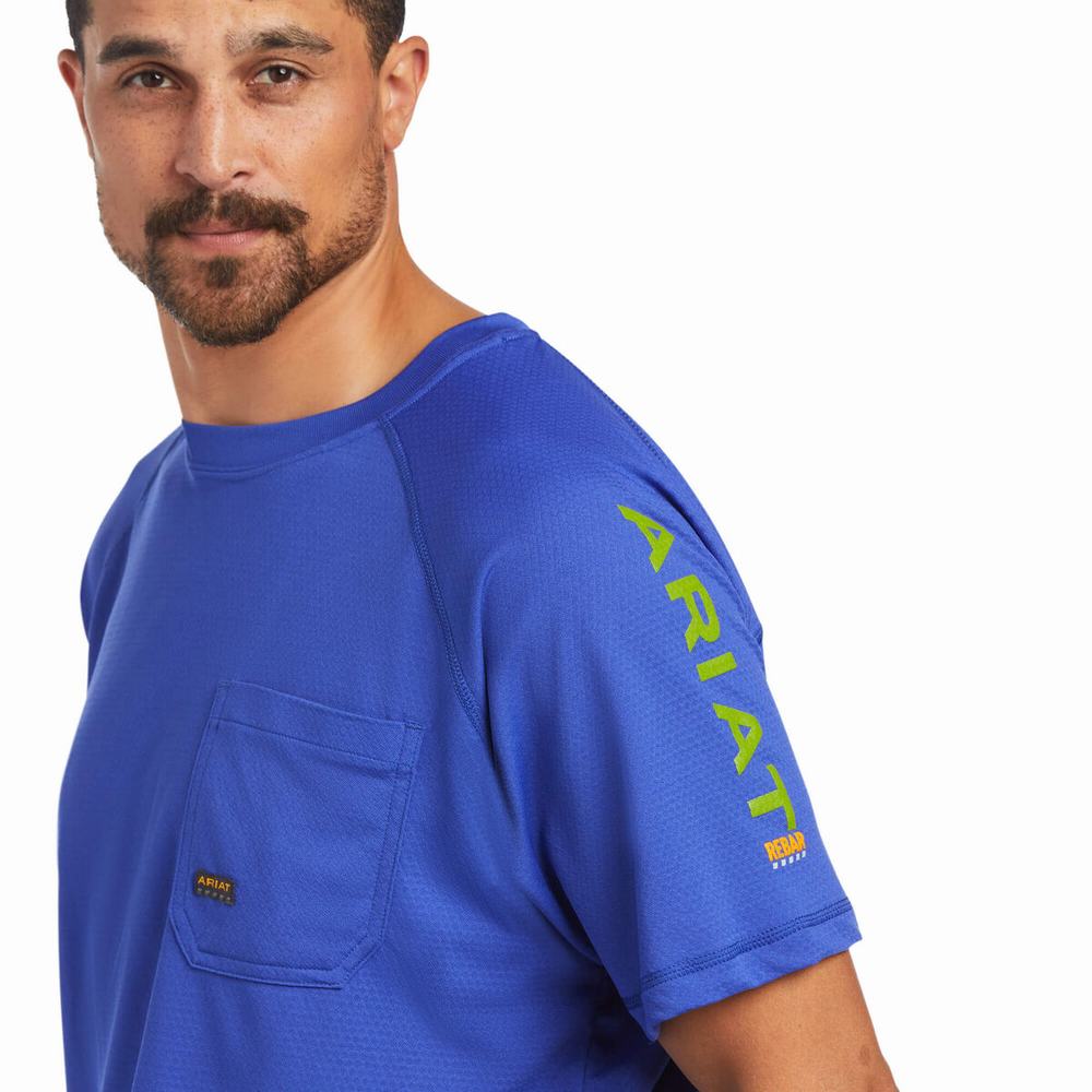 Pánské Short Sleeve Ariat Rebar Heat Fighter Královská Modrá Blankyt | TBDZ-19326