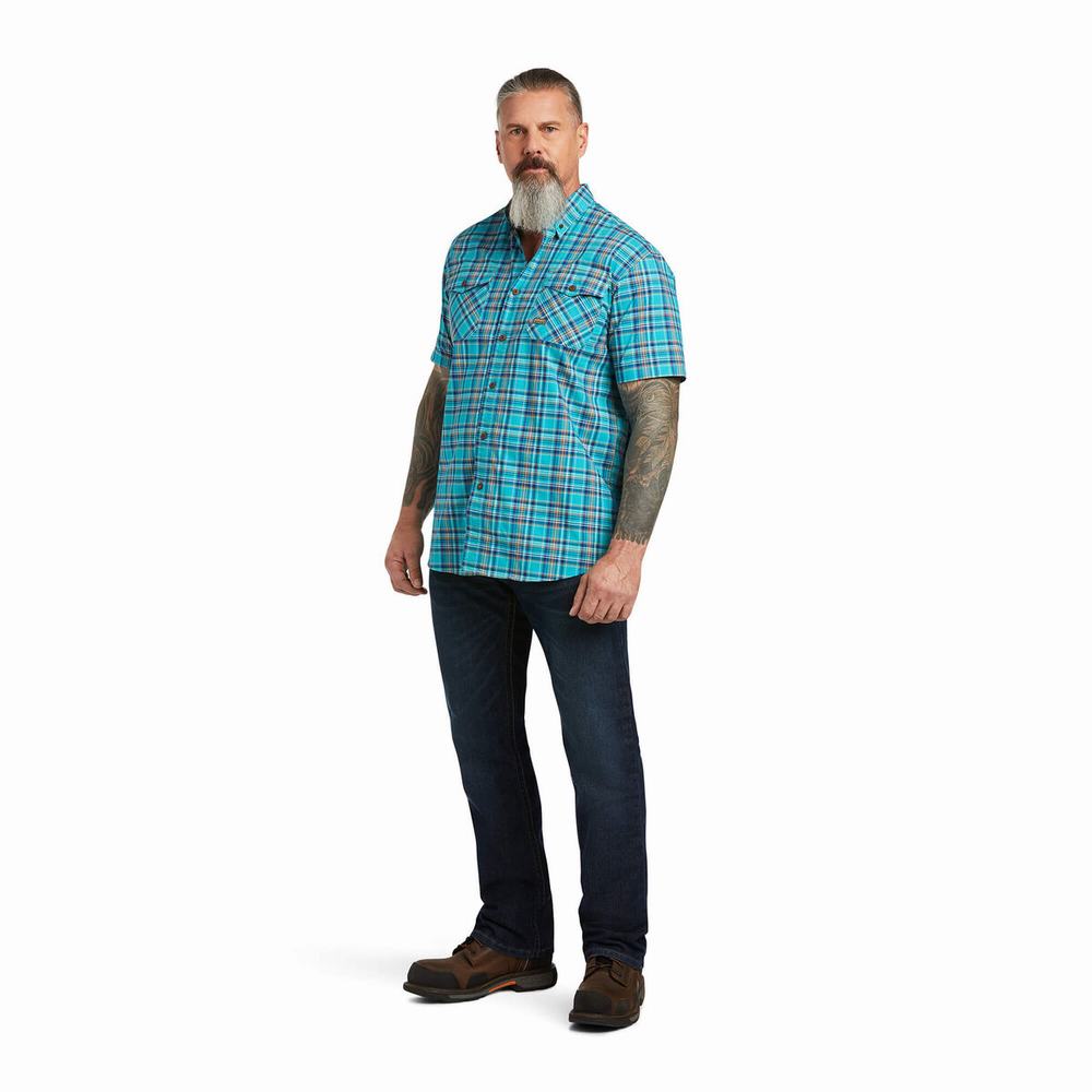 Pánské Short Sleeve Ariat Rebar Made Tough DuraStretch Peacock | MCOA-43801