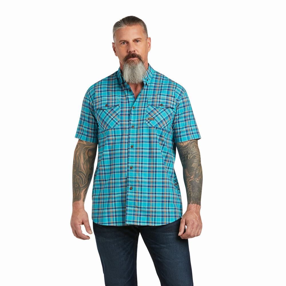 Pánské Short Sleeve Ariat Rebar Made Tough DuraStretch Peacock | MCOA-43801