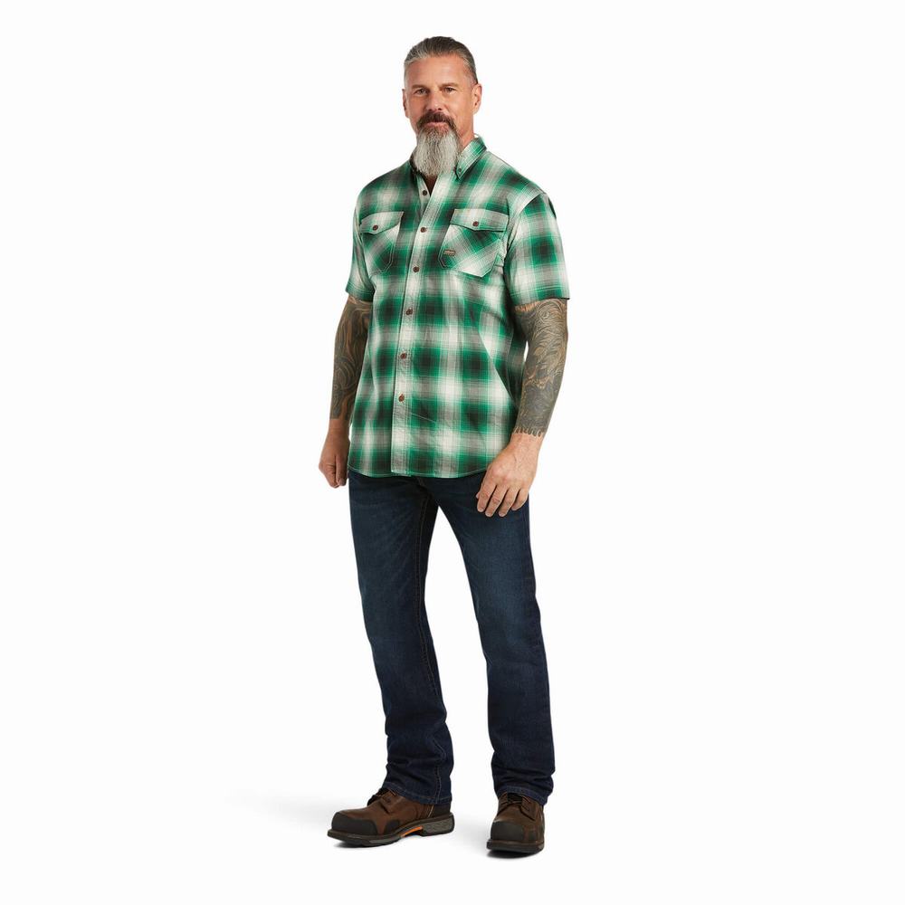 Pánské Short Sleeve Ariat Rebar Made Tough DuraStretch Zelene | ZFUM-94825