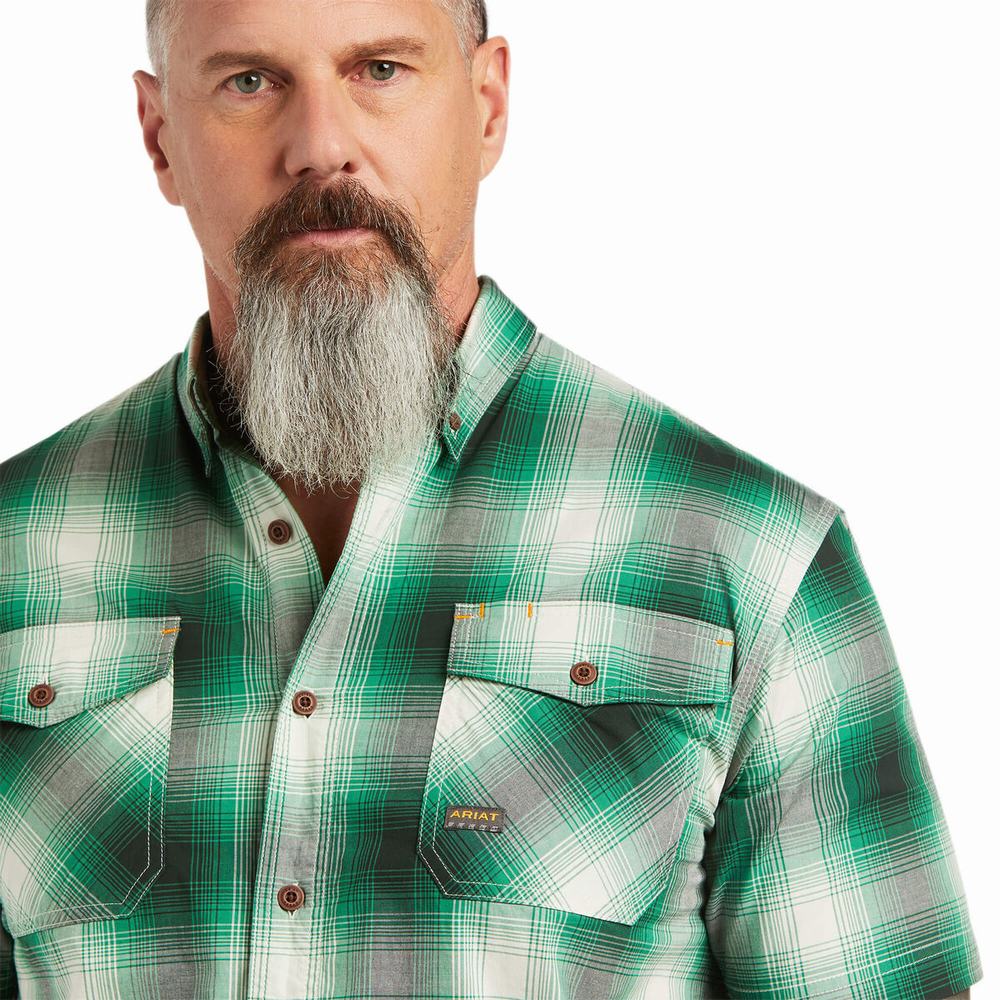 Pánské Short Sleeve Ariat Rebar Made Tough DuraStretch Zelene | ZFUM-94825