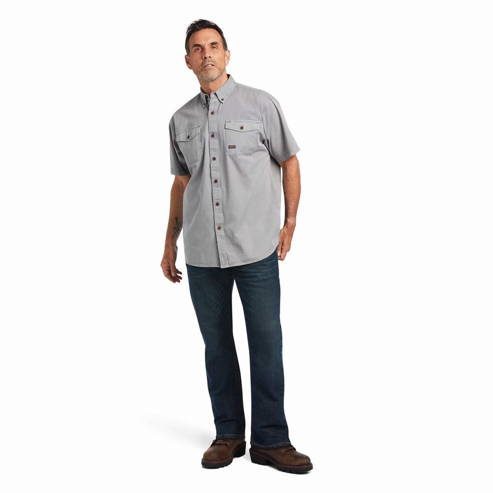 Pánské Short Sleeve Ariat Rebar Washed Twill Stříbrné | GDRH-06743