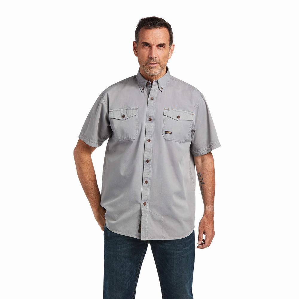 Pánské Short Sleeve Ariat Rebar Washed Twill Stříbrné | GDRH-06743