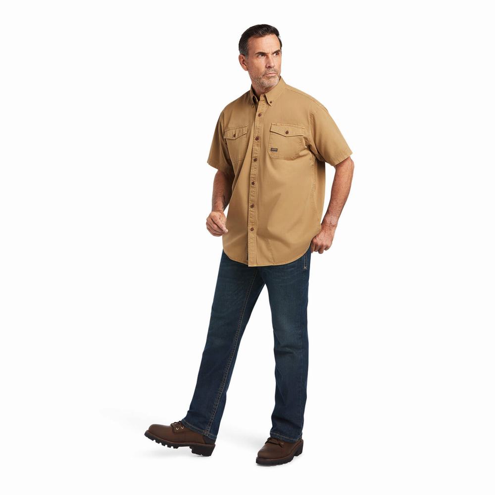 Pánské Short Sleeve Ariat Rebar Washed Twill Hnědožlutý | WCUJ-45730