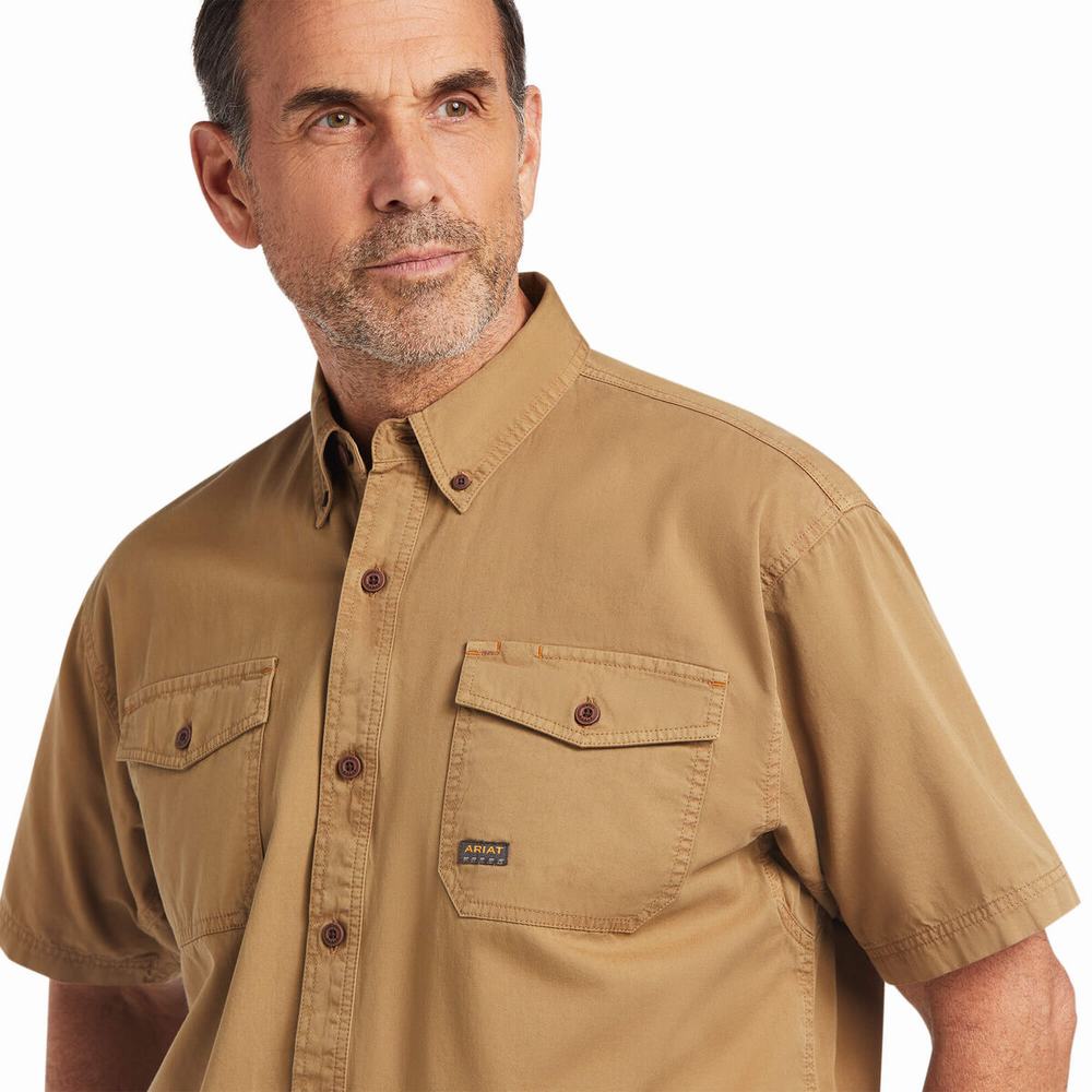 Pánské Short Sleeve Ariat Rebar Washed Twill Hnědožlutý | WCUJ-45730