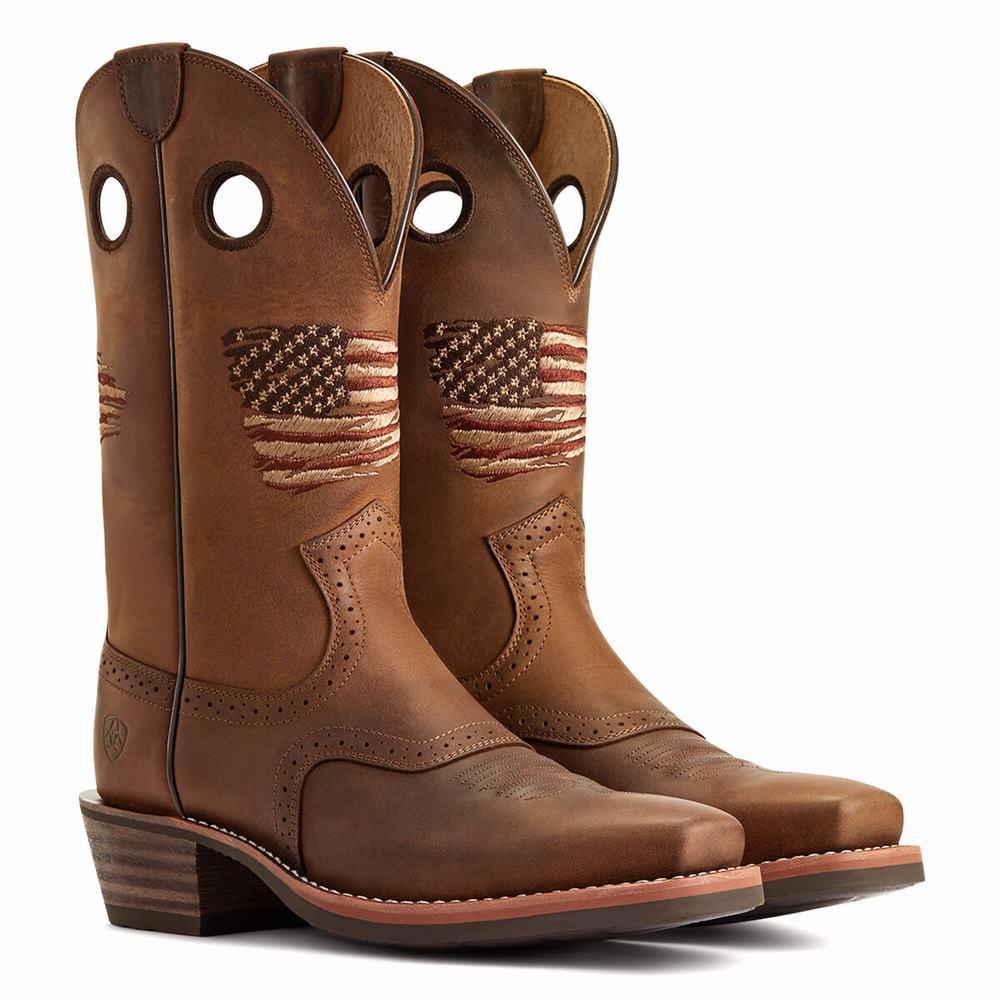 Pánské Westernové Boty Ariat Roughstock Patriot Hnědé | AEPN-93085